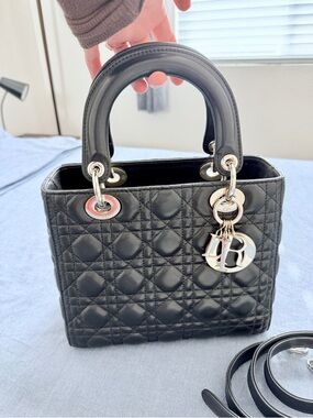 Dior Lady Dior Black Cannage Bag Light Gold Champagne Hardware Impeccable Condit